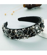 Super Shining Rhinestone and Glass Drill U.S. High Fashion Women Bejeweled Headband - Black