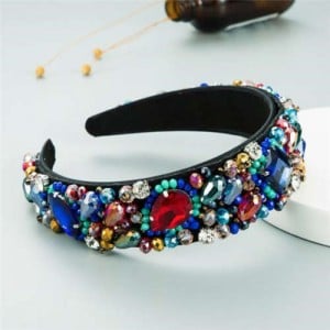 Super Shining Rhinestone and Glass Drill U.S. High Fashion Women Bejeweled Headband - Multicolor