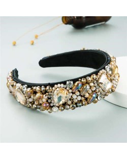 Super Shining Rhinestone and Glass Drill U.S. High Fashion Women Bejeweled Headband - Brown