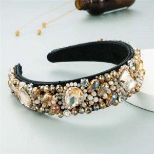 Super Shining Rhinestone and Glass Drill U.S. High Fashion Women Bejeweled Headband - Brown