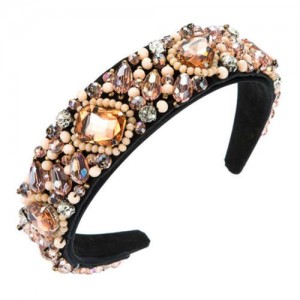 Super Shining Rhinestone and Glass Drill U.S. High Fashion Women Bejeweled Headband - Pink