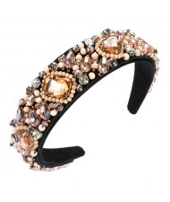 Super Shining Rhinestone and Glass Drill U.S. High Fashion Women Bejeweled Headband - Pink