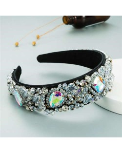 Super Shining Rhinestone and Glass Drill U.S. High Fashion Women Bejeweled Headband - Luminous White