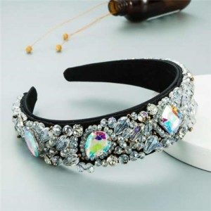 Super Shining Rhinestone and Glass Drill U.S. High Fashion Women Bejeweled Headband - Luminous White