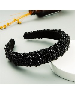 Glistening Pearl Beads Bold Fashion Sponge Women Headband - Black
