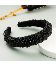 Glistening Pearl Beads Bold Fashion Sponge Women Headband - Black
