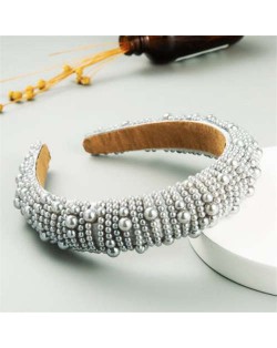 Glistening Pearl Beads Bold Fashion Sponge Women Headband - Gray