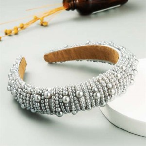 Glistening Pearl Beads Bold Fashion Sponge Women Headband - Gray
