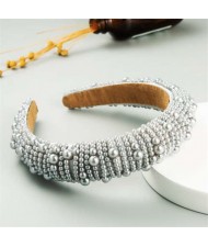 Glistening Pearl Beads Bold Fashion Sponge Women Headband - Gray