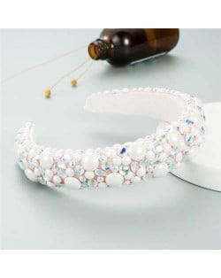 Resin Beads and Rhinestone Decorated Euro and U.S. High Fashion Women Headband - White