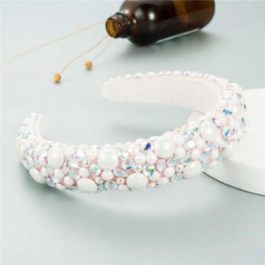 Resin Beads and Rhinestone Decorated Euro and U.S. High Fashion Women Headband - White