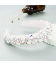 Resin Beads and Rhinestone Decorated Euro and U.S. High Fashion Women Headband - White