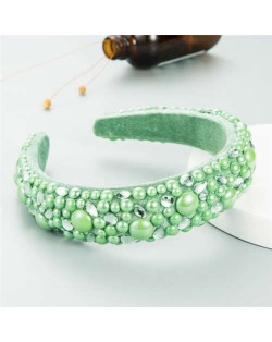 Resin Beads and Rhinestone Decorated Euro and U.S. High Fashion Women Headband - Green