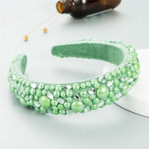 Resin Beads and Rhinestone Decorated Euro and U.S. High Fashion Women Headband - Green