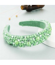 Resin Beads and Rhinestone Decorated Euro and U.S. High Fashion Women Headband - Green