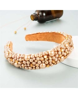 Resin Beads and Rhinestone Decorated Euro and U.S. High Fashion Women Headband - Brown