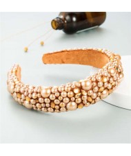 Resin Beads and Rhinestone Decorated Euro and U.S. High Fashion Women Headband - Brown