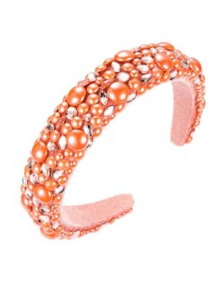 Resin Beads and Rhinestone Decorated Euro and U.S. High Fashion Women Headband - Orange