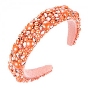 Resin Beads and Rhinestone Decorated Euro and U.S. High Fashion Women Headband - Orange