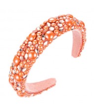 Resin Beads and Rhinestone Decorated Euro and U.S. High Fashion Women Headband - Orange