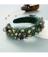 Dragonfly and Flowers Attached Rhinestone and Crystal Beads High Fashion Women Headband - Green