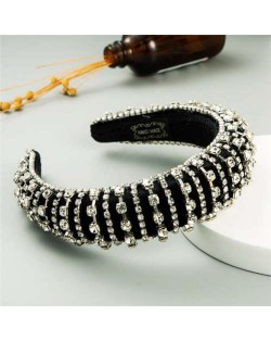 Delicate Rhinestone Inlaid Super Shining Fashion Women Sponge Headband - White