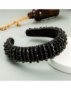 Delicate Rhinestone Inlaid Super Shining Fashion Women Sponge Headband - Black