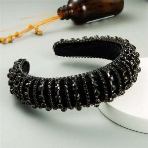 Delicate Rhinestone Inlaid Super Shining Fashion Women Sponge Headband - Black