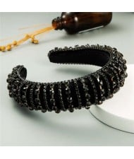 Delicate Rhinestone Inlaid Super Shining Fashion Women Sponge Headband - Black