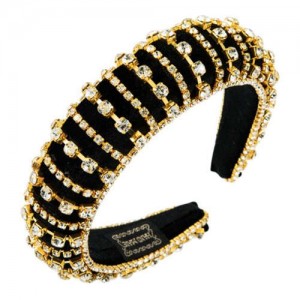 Delicate Rhinestone Inlaid Super Shining Fashion Women Sponge Headband - Golden