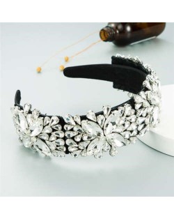 Maximum Shining Effect Glass Drill Flowers U.S. High Fashion Women Headband - White