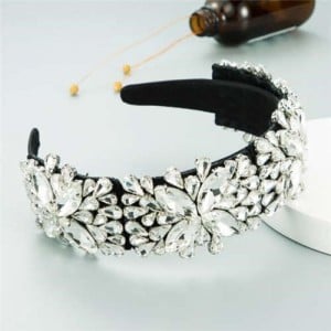 Maximum Shining Effect Glass Drill Flowers U.S. High Fashion Women Headband - White