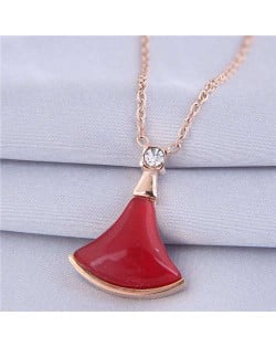 Resin Gem Inlaid Seashell Pendant Korean Fashion Women Costume Necklace - Red