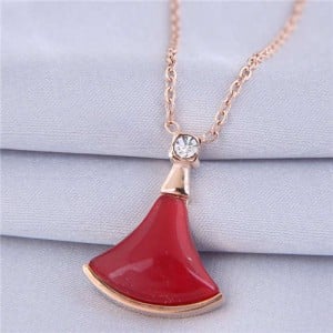 Resin Gem Inlaid Seashell Pendant Korean Fashion Women Costume Necklace - Red
