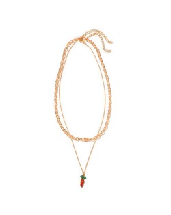 Rhinestone Carrot Pendant Dual Layers U.S. Fashion Women Costume Necklace