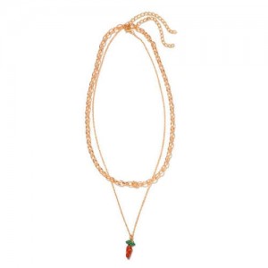 Rhinestone Carrot Pendant Dual Layers U.S. Fashion Women Costume Necklace