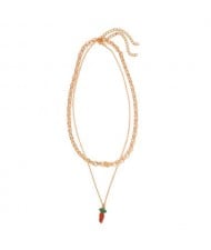 Rhinestone Carrot Pendant Dual Layers U.S. Fashion Women Costume Necklace