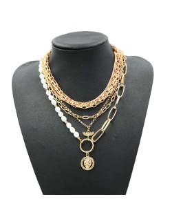 Lion Head Golden Hip Hop Fashion Multi-layer Women Statement Necklace
