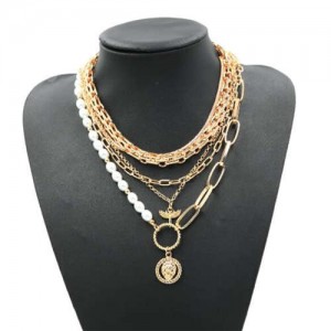 Lion Head Golden Hip Hop Fashion Multi-layer Women Statement Necklace