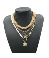 Lion Head Golden Hip Hop Fashion Multi-layer Women Statement Necklace