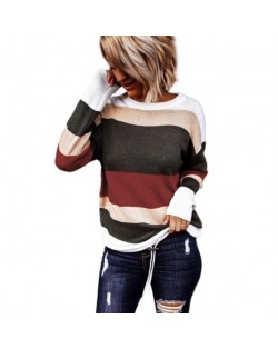 U.S. High Fashion Contrast Strips Design Women Top - Red