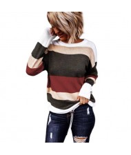 U.S. High Fashion Contrast Strips Design Women Top - Red