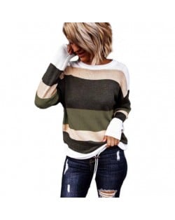 U.S. High Fashion Contrast Strips Design Women Top - Green