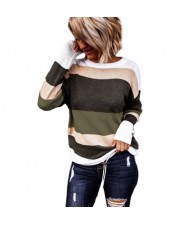 U.S. High Fashion Contrast Strips Design Women Top - Green