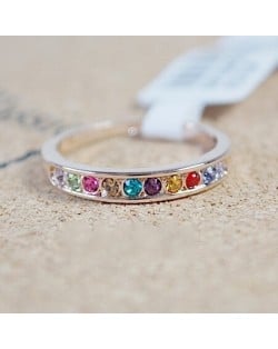 Single-row Multi-color Austrian Crystal Drilling Rose Gold Ring