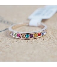 Single-row Multi-color Austrian Crystal Drilling Rose Gold Ring
