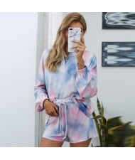 U.S. Fashion Dyed Printing Women Homewear/ Pajamas Suit - Pinky Blue