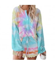 U.S. Fashion Dyed Printing Women Homewear/ Pajamas Suit - Colorful Blue