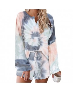U.S. Fashion Dyed Gray Gradient Color Flowers Printing Women Homewear/ Pajamas Suit