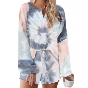 U.S. Fashion Dyed Gray Gradient Color Flowers Printing Women Homewear/ Pajamas Suit